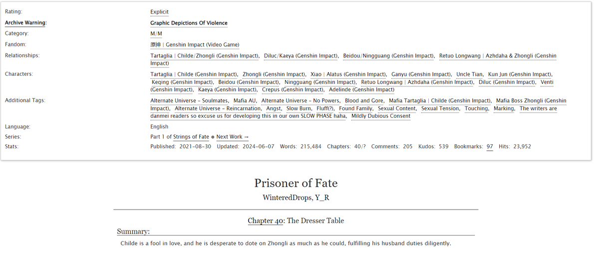 yushi_writes's tweet photo. #ChiLi / #TartaLi (centric) fic update~ (E)         
--             
"PoF" - Chapter 40       
Childe is a fool in love, and he is desperate to dote on Zhongli as much as he could, fulfilling his husband duties diligently. 
-- https://t.co/ffqEDaCPig