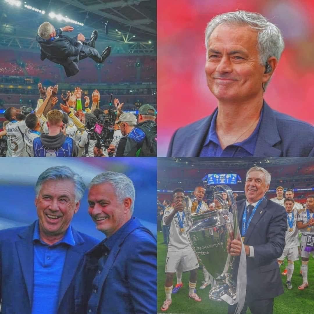 Desde_LP's tweet image. MOU tras la final de Champions: "Ancelotti no es un DT de redes sociales, es un DT perfecto. Ve a su oficina y mira sus medallas. Pregúntale a los hinchas del Madrid si les interesa cambiar su filosofía. Ellos no te venden una "filosofía", ellos llenan sus estantes de trofeos".