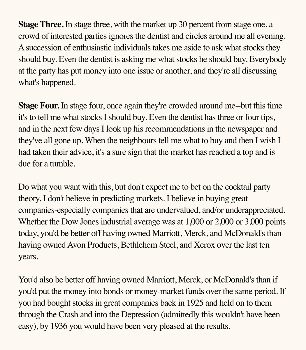 Quartr_App's tweet photo. Peter Lynch's Cocktail Party Theory

What stage are we in now? https://t.co/yVkyVpkqjB
