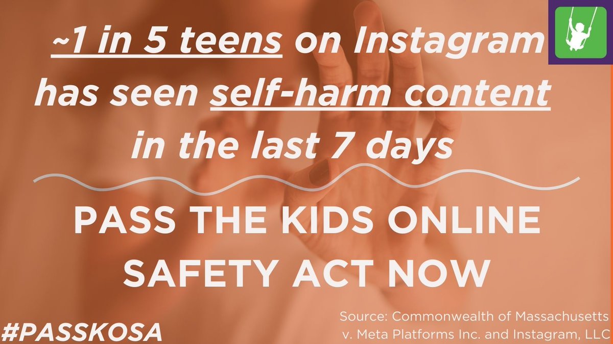 fairplayforkids's tweet photo. Our children need the Kids Online Safety Act. 1 in 5 teens on @instagram has seen self-harm content in the last 7 days #PassKOSA https://t.co/bVmxIKw6DV