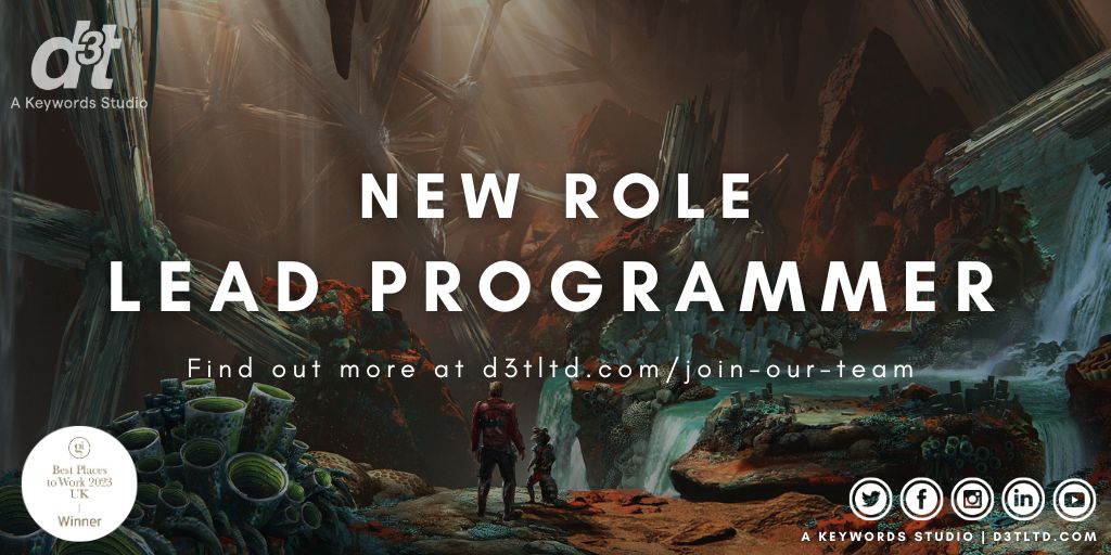d3tLtd's tweet photo. ⭐️ NEW OPPORTUNITY AVAILABLE ⭐️ 
⠀
We are looking for a Lead Programmer to join our award-winning team! 🏆 

✅ Working on a range of exciting AAA projects!
✅ Receiving great perks and benefits!
⠀
Find out more 👉 https://t.co/XTlnNYRsGC

#Programming #hiring #GameDevJobs https://t.co/Zl7lU1poAM