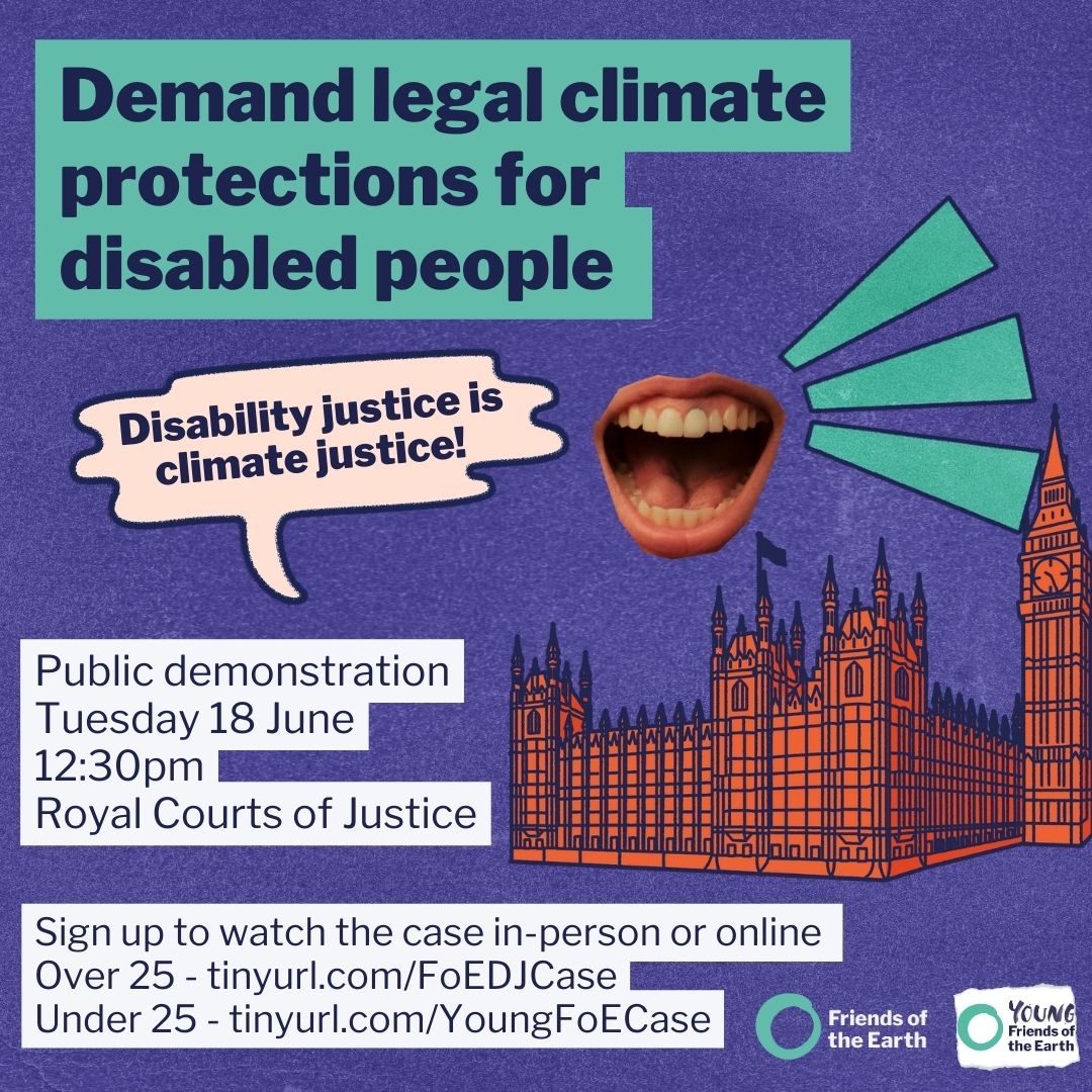 FOE_Community's tweet image. Friends of the Earth believes to achieve climate justice there must be disability justice.

With @Doug_Paulley and Kevin Jordan we are taking the government to Court for their failure to take into account the rights of disabled people in their National Climate Adaptation plan.