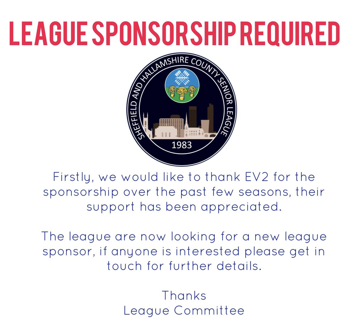 ⚽️LEAGUE UPDATE⚽️

Please RT to help us find a new league sponsor!!!

Thank You⚽️