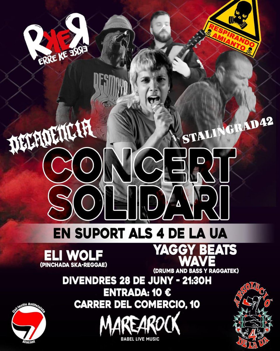 AlertaSolidaria's tweet photo. 🔴⚫ En suport als @4_ualacant 

Xerrades, àpats, música i LLUITA! https://t.co/OCweLxrZtt