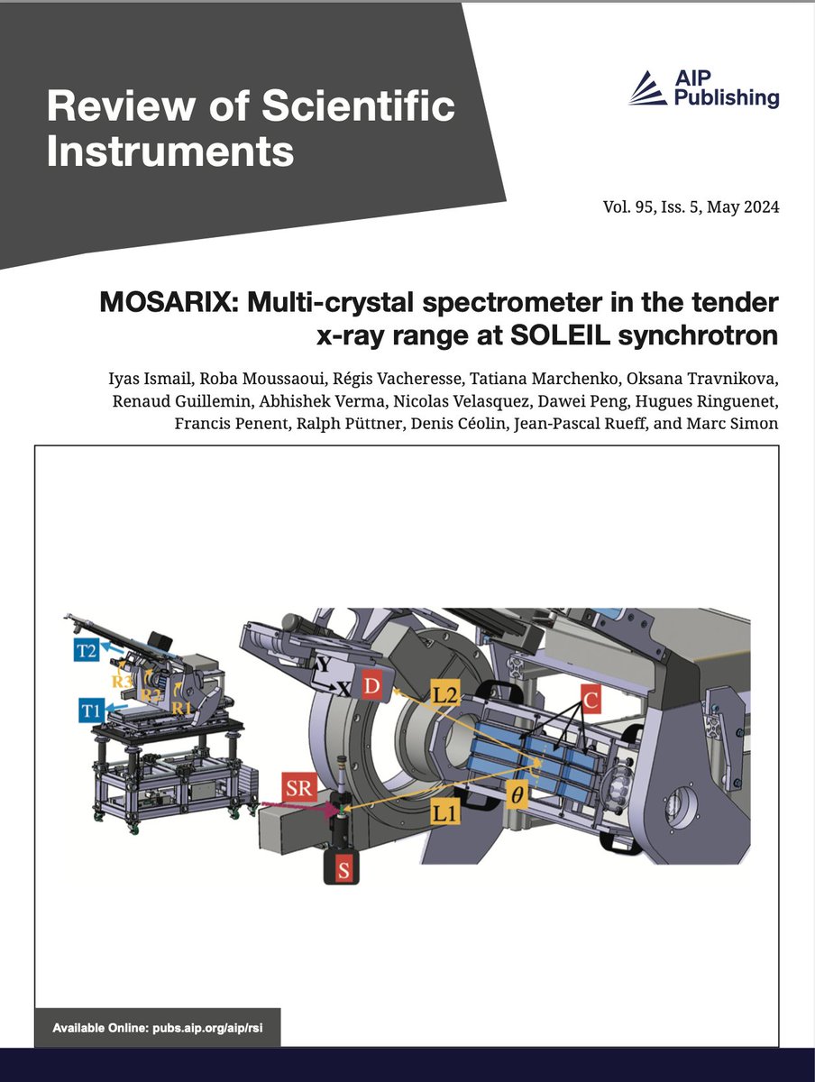 iyasismail's tweet photo. Our article “MOSARIX: Multi-crystal spectrometer in the tender x-ray range at SOLEIL synchrotron” was featured on the cover of RSI's May 2024 issue.

@synchroSOLEIL @CNRS @Sorbonne_Univ_ https://t.co/1roopTxU3W