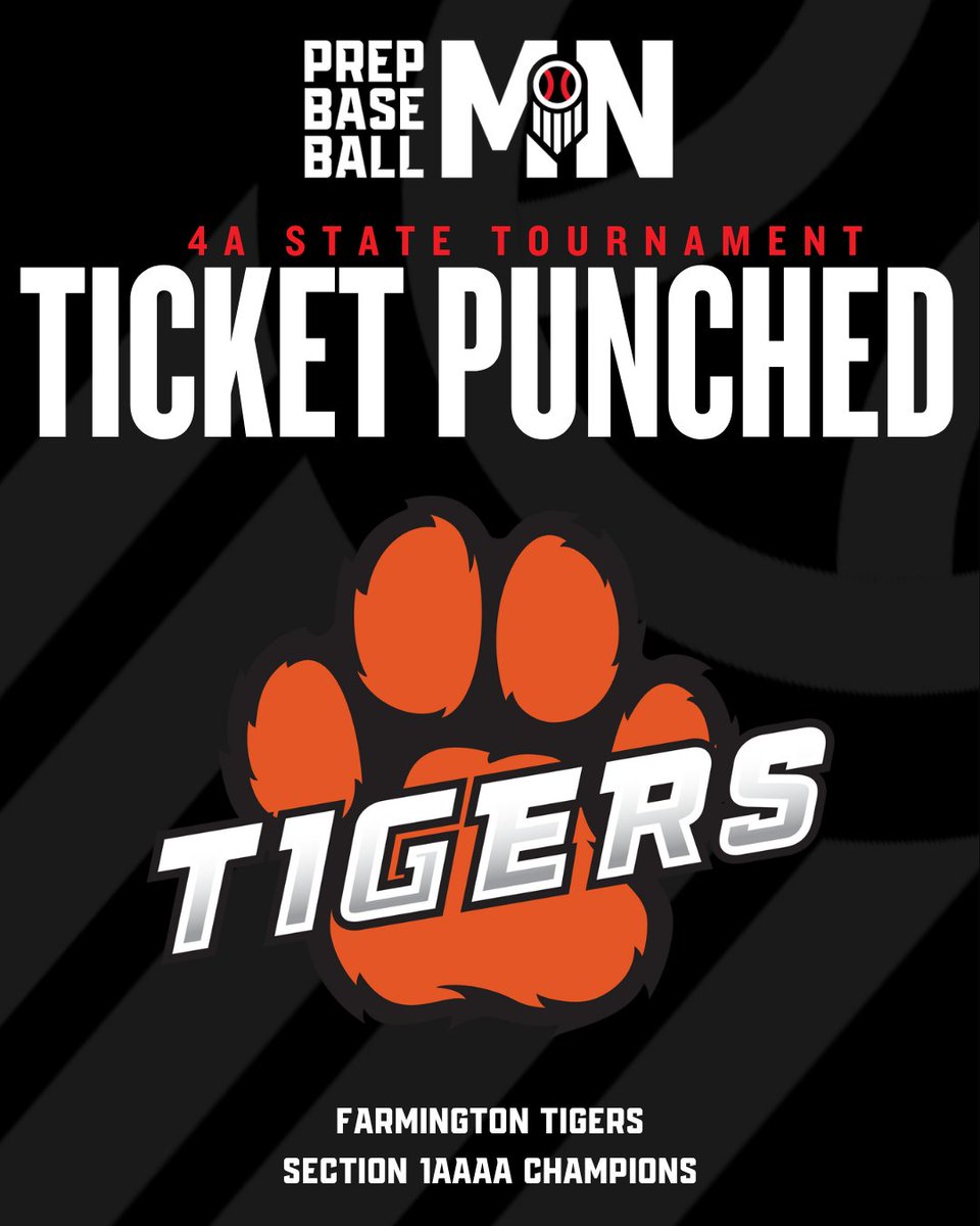 𝙩𝙞𝙘𝙠𝙚𝙩 𝙥𝙪𝙣𝙘𝙝𝙚𝙙.

Congratulations to <a href="/_FHSBaseball/">Farmington Baseball</a>

🏆 Section 1AAAA Champions
🎟️ 2024 Minnesota 4A State Tournament
📍 CHS Field | St. Paul, Minnesota