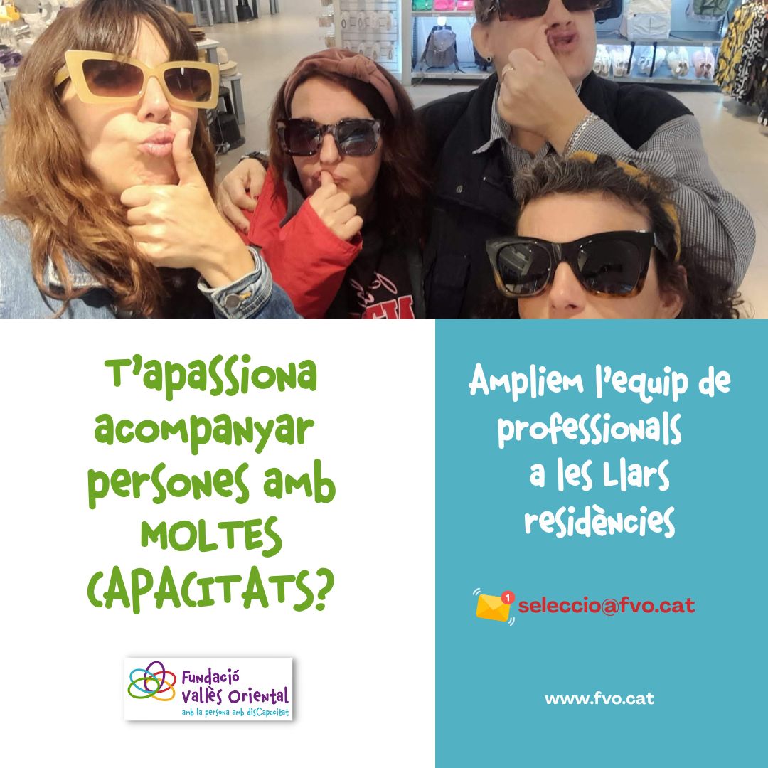 📢📢 OFERTA LABORAL!!📢📢
Vols formar part d'un equipàs que acompanya a persones amb MOLTES CAPACITATS? 
T'estem buscant!👀
✅ Ampliem l'equip de professionals a les Llars residència
📩 Envia'ns el teu CV a seleccio@fvo.cat
#ofertalaboral #treball
#disCapacitat #VallèsOriental