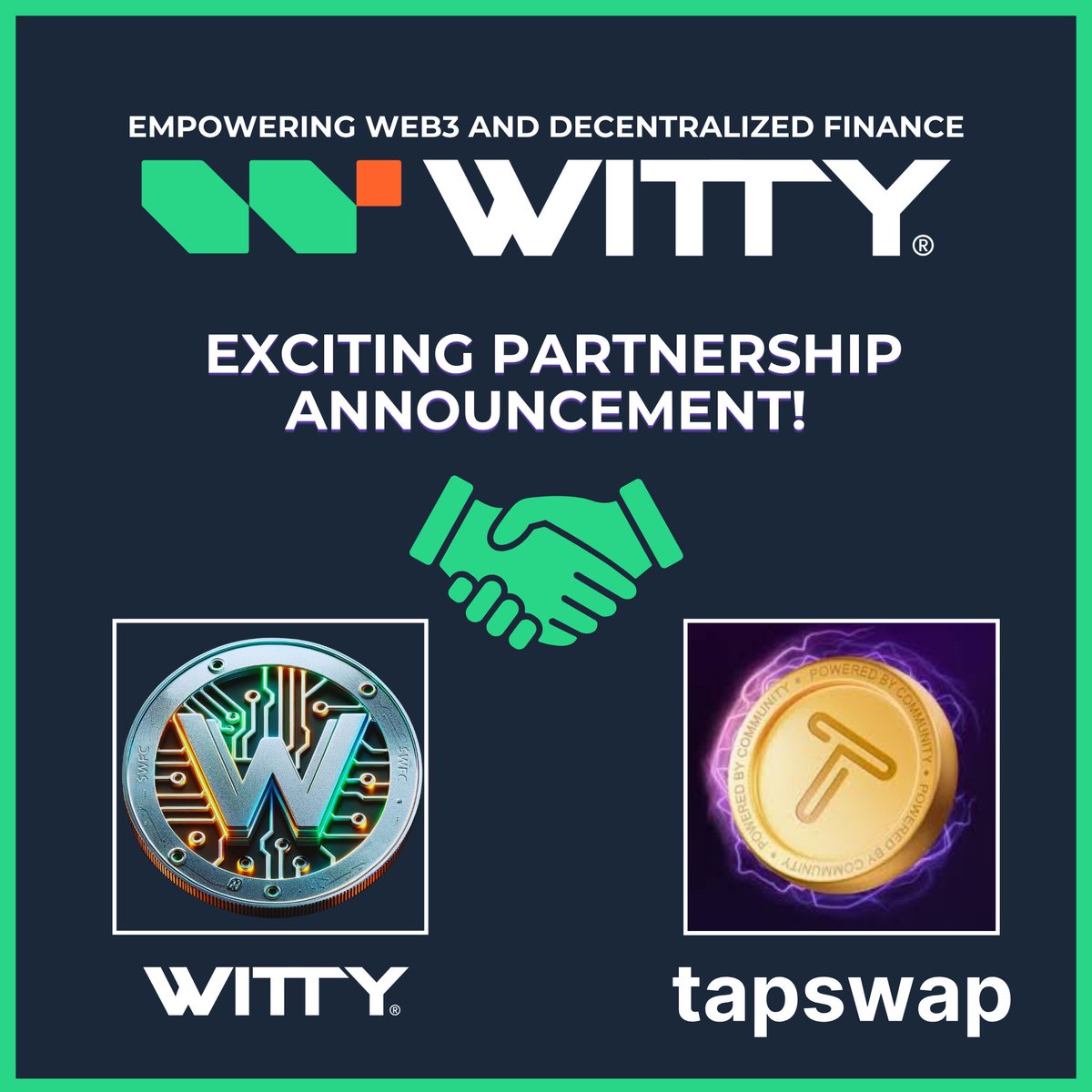 thewittytech001's tweet image. 🚀 Exciting News! 🚀

We are excited to announce our latest partnership with Tapswap! This collaboration marks a significant milestone for WITTY ($WFC), as we join forces with one of the most innovative platforms in the industry.
Stay tuned for more updates on what this…