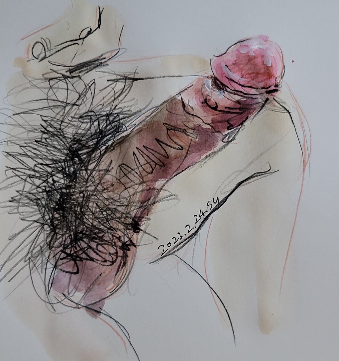 거친 느낌의 좆을 소유하신분의 좆상화. 그래서 그런지 이때 표현을 아주 신나게 했던것 같다. 자지털이 아무렇게나 무성히 나있는게 유독꼴렸던 모양이다. 자지기둥 밑 부분이 불룩한것이 보지를 다양한 모습으로 주무르겠구나 싶었다. #섹트 #좆상화박제 #자지콘다 #예술 #art