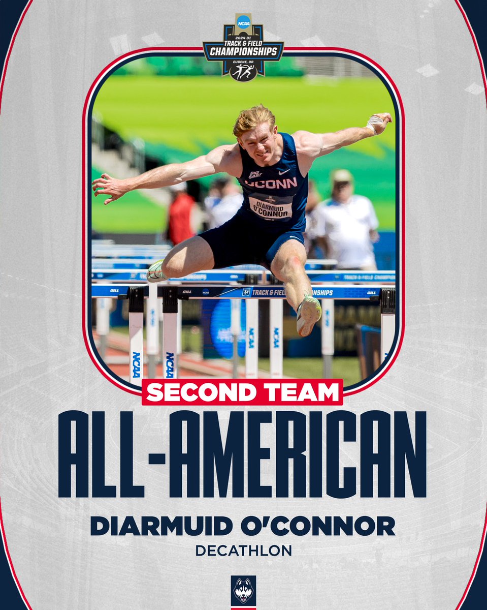 UConnTFXC's tweet photo. Just moved up to all-American status🔥

Huge congrats to Diarmuid on an awesome performance in the decathlon earning himself second team all-American placing 13th out of 24 athletes with a score of 7,456 points!

#bleedblue | #ncaachampionships https://t.co/pYrmkKahEB
