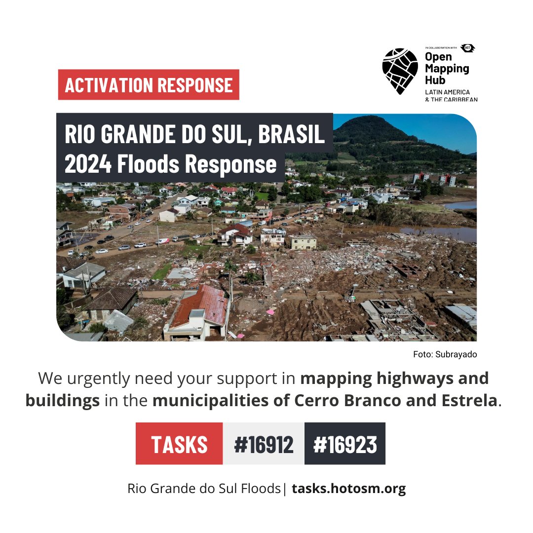 🗺️✏️ The efforts in Rio Grande do Sul, #Brazil are ongoing! 🇧🇷 Help us map highways and buildings in the municipalities of Cerro Branco and Estrela.

➡️ bit.ly/TM-BRRS