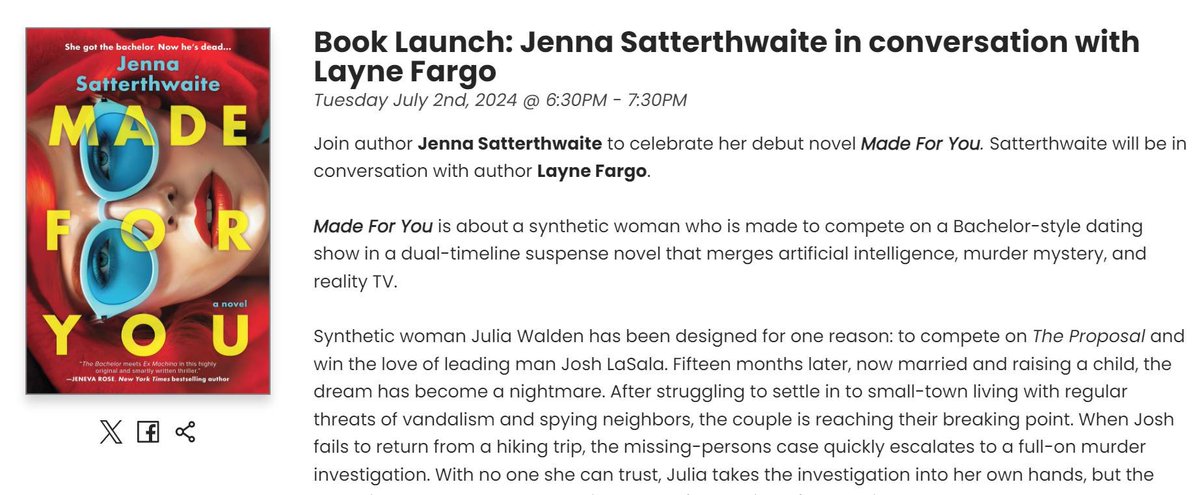 Jenna Satterthwaite (@jennaschmenna) on Twitter photo Who's in Chicago AND free Tuesday July 2nd??
Prettier graphic coming soon, but I would LOVE to see you at my book launch event at City Lit Books (2523 N Kedzie Blvd, Chicago) 7/2 from 6:30-7:30 🥳
I'll be in conversation with the inimitable <a href="/LayneFargo/">Layne Fargo</a> so buckle up sweetie pies! Who's in Chicago AND free Tuesday July 2nd??
Prettier graphic coming soon, but I would LOVE to see you at my book launch event at City Lit Books (2523 N Kedzie Blvd, Chicago) 7/2 from 6:30-7:30 🥳
I'll be in conversation with the inimitable <a href="/LayneFargo/">Layne Fargo</a> so buckle up sweetie pies!