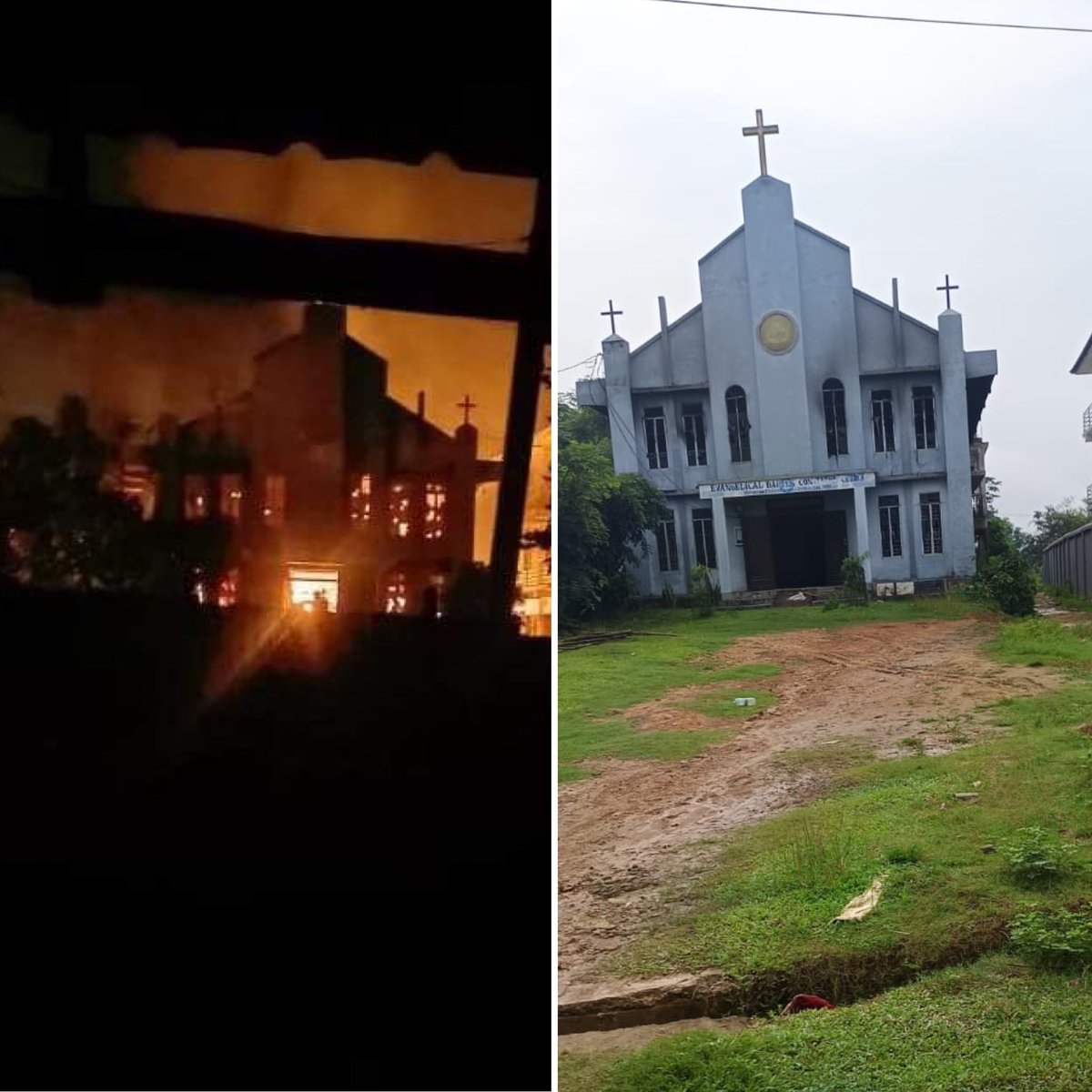 Jiribam Church. Arambai Tenggol (Meitei) burning a Church again. 7 th June 2024. 
How is this justified in response to a Meitei death when the culprits are unconfirmed?