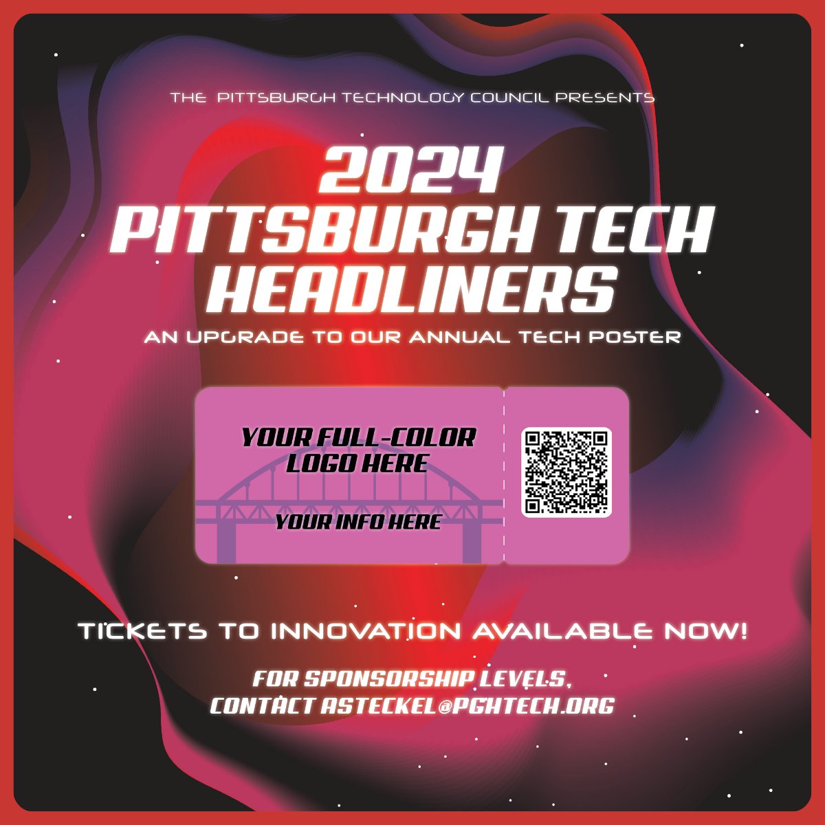 pghtech's tweet photo. We gave our annual Tech Poster a rockstar makeover 🎸! With this revamped design, there are more opportunities to stand out than ever before! To learn how your company can take the main stage, email Ashley Steckel at asteckel@pghtech.org. https://t.co/qzNMsWyjNO