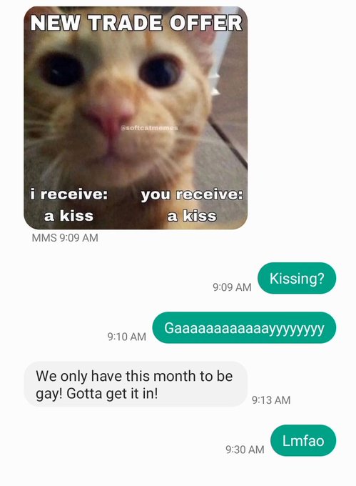 My boyfriend decreed June is the only month gay kissing is allowed lol https://t.co/HrupNQmLDV<a href="/tag/genderfucking"class="tags"><span>#genderfucking</span></a>