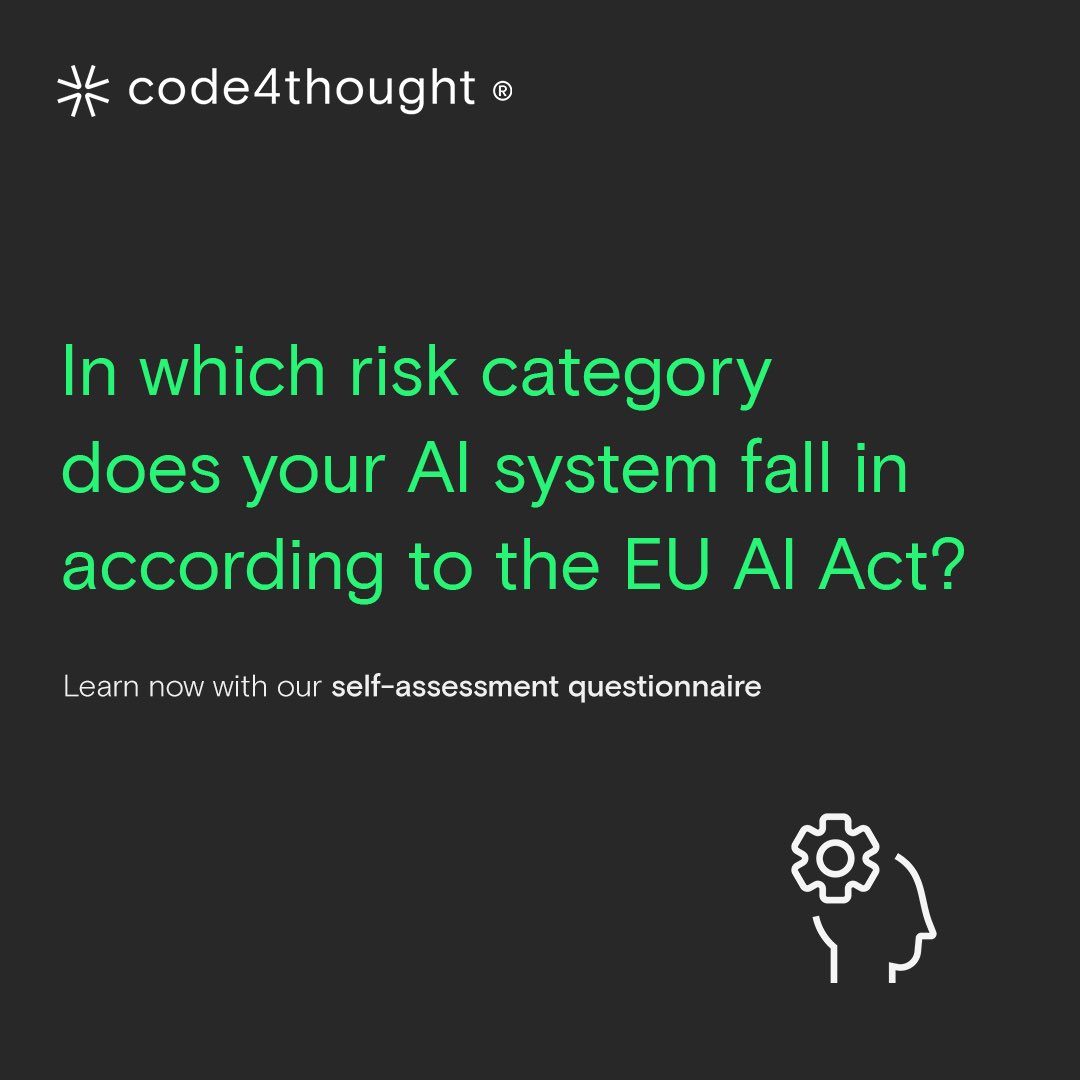 Code4thoughtE's tweet image. Curious about the risk level of your AI system under the #EUAIAct? 👀Based on the Act’s  provisions so far, we have created a self-assessment questionnaire that helps you identify in which #riskcategory a specific #AISystem potentially falls into! bit.ly/3VctEUq