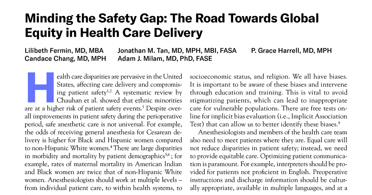 ASA Monitor (@asamonitor) on Twitter photo Each of these health systems levels are responsible for ensuring #patientsafety and addressing inequities in care delivery:
🔸Clinical
🔸Health system
🔸Medical society
🔸Governmental
🔗🩺ow.ly/LIpG50S79UT
<a href="/CandaceChangMD/">Candace Chang MD MPH</a> <a href="/Lxf10A/">Lilibeth Fermin</a> <a href="/jonathan_tan/">Jonathan Tan, MD MPH MBI FASA</a>
#diversityinmedicine Each of these health systems levels are responsible for ensuring #patientsafety and addressing inequities in care delivery:
🔸Clinical
🔸Health system
🔸Medical society
🔸Governmental
🔗🩺ow.ly/LIpG50S79UT
<a href="/CandaceChangMD/">Candace Chang MD MPH</a> <a href="/Lxf10A/">Lilibeth Fermin</a> <a href="/jonathan_tan/">Jonathan Tan, MD MPH MBI FASA</a>
#diversityinmedicine