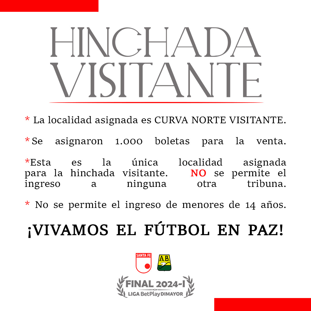 SantaFe's tweet photo. ¡Le decimos SÍ al visitante! 

Gracias por recibir a nuestra hinchada en la ciudad de Bucaramanga. 

¡Aquí también son bienvenidos!

⚠️ Pronto anunciaremos la fecha del inicio de venta para la hinchada visitante. https://t.co/ksX3SPxINV