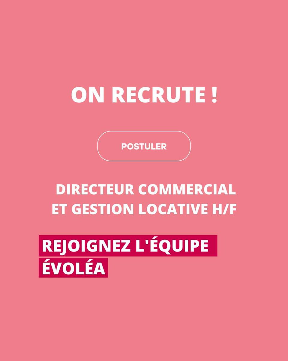 Evolea03's tweet photo. 🔎 #JOB - #RECRUTEMENT

Nous recherchons un #Directeur #commercial et gestion locative H/F à #Moulins à #Évoléa

➡️ Consultez l'offre : https://t.co/IusYMizPLE | rubrique Votre coop | Nous rejoindre

ℹ️ Pour plus d'information ou pour postuler : recrutement@evolea.fr
#CDI #Emploi https://t.co/85aNoMdTu1