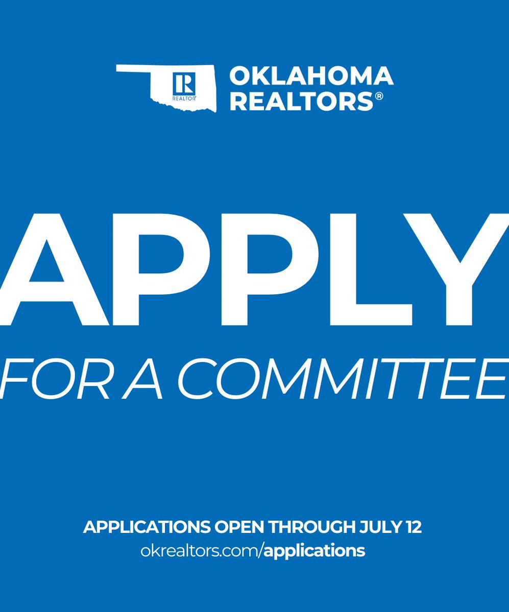 June is application month! Nominate yourself or a deserving member to serve on one of many OAR committees. To learn more about the responsibilities of each committee, including the amount of time you’ll need to commit to each committee, visit okrealtors.com/committees.