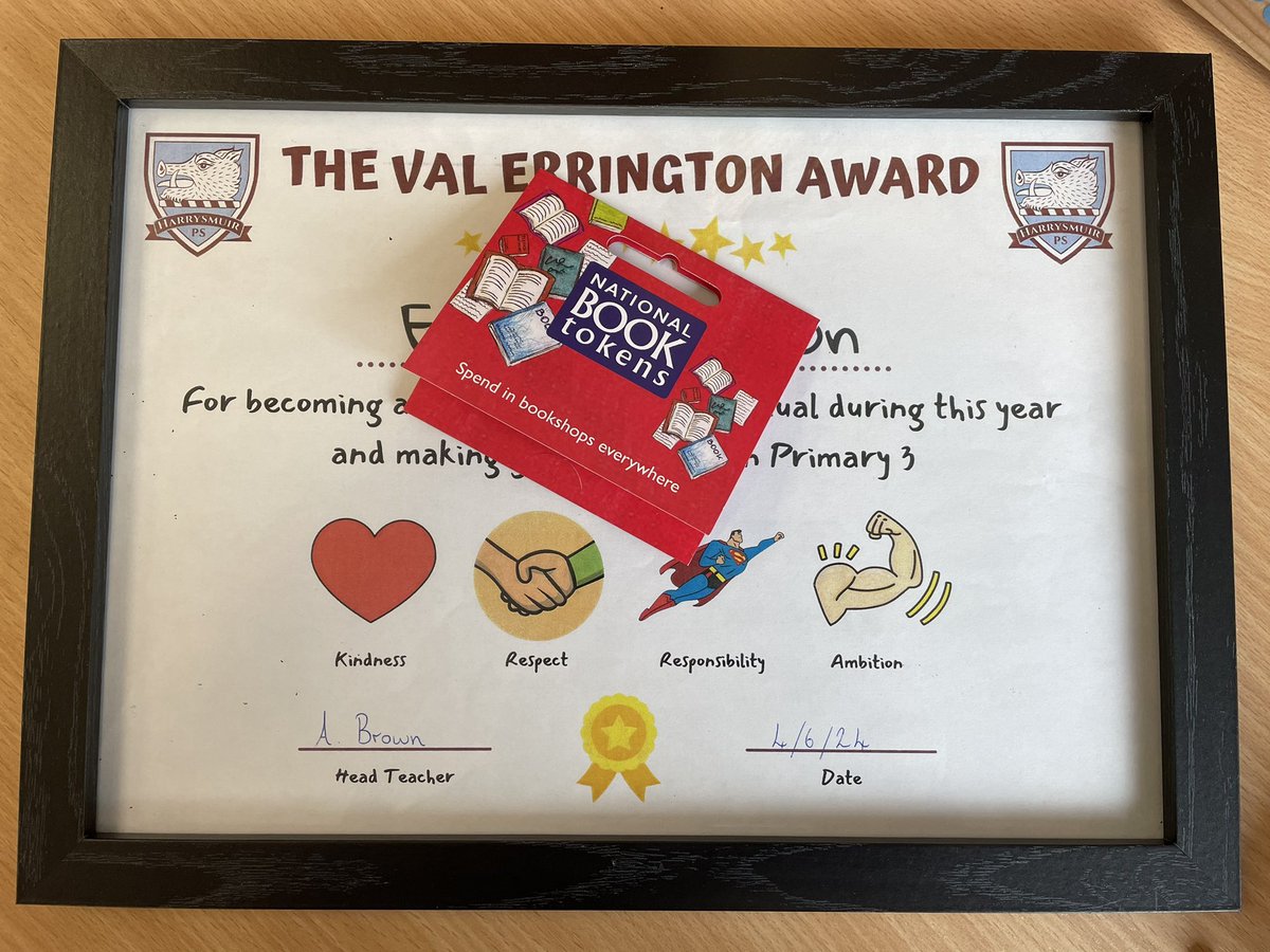HarrysmuirPS's tweet photo. A lovely young lady in Primary 3 was awarded our Val Errington award for becoming a more Confident Individual and making great progress this year, so very well deserved 👏🏻⭐️ She is looking forward to spending her book tokens 📚 #Harrysmuirreads #TeamHarrysmuir https://t.co/9gsVe0OdNR