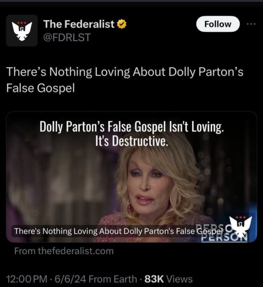 THIS attack is a bridge too far!! Dolly is a National Treasure, back off @FDRLST! How many kids are you people sending to college? How many homeless have you housed? Dolly does it ALL, in 6 inch heals, and looks good doing it!