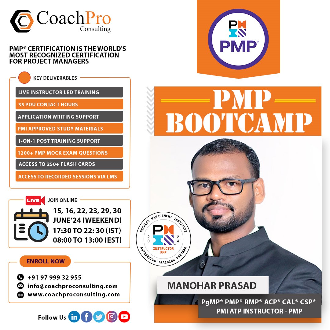 CoachProGlobal's tweet photo. ๐ขAre you ready to advance your project management skills and unlock exciting career opportunities? Join our comprehensive PMP Training Course and pave your way to becoming a certified Project Management Professional (PMP)!
#pmptrainingonline #pmpexamprep #coachproconsulting https://t.co/IrlH58fk6W