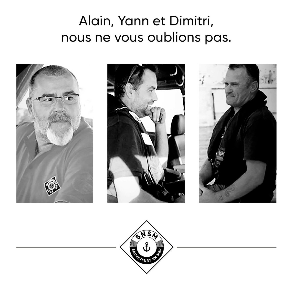 SauveteursenMer's tweet photo. En ce 7 juin, les pensées de la grande famille des Sauveteurs en Mer vont aux proches d'Alain, de Yann et de Dimitri et à la station SNSM des Sables d'Olonne, 3 sauveteurs bénévoles disparus il y a 5 ans, le 7 juin 2019, lors d’une intervention de sauvetage. https://t.co/zgJnLI0BtJ