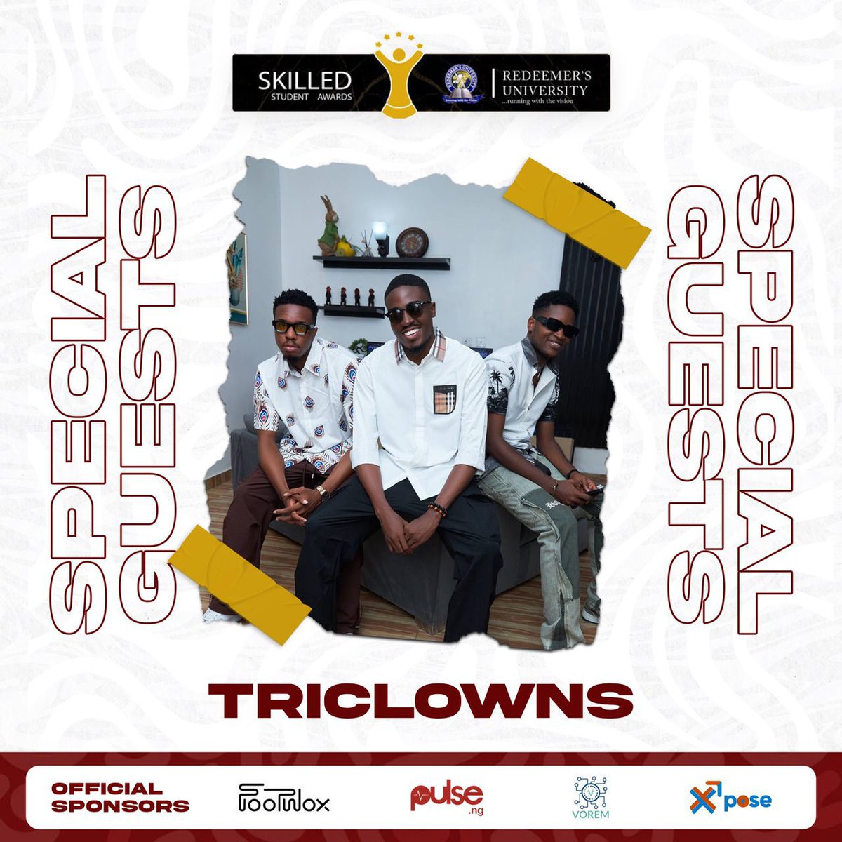 skilledawards's tweet photo. One papa, three triclowns will be live at the Skilled Students Awards 2024 at Redeemers University on the 10th of June, 2024.🔥

Red carpet starts by 3:00PM, while the main event starts by 4:00PM.🎉

You still want to miss Skilled Awards keh?
Don't snooze; ANTICIPATE.🤩 https://t.co/mn5l60Ltyc
