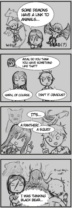 Demons come in many different varieties. Though their affinities are sometimes up for debate... A little comic featuring Max, Monika &amp; DG from <a href="/CrevettaVT/">ᴄʀᴇᴠᴇᴛᴛᴀ</a> !