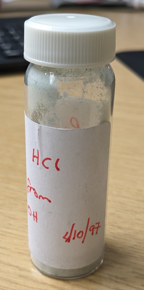 Tidying lab and found one of the three samples that we took to ESRF (BM16) in 1997, that helped kickstart development of SDPD using DASH. The others were thiothixene and capsaicin (Chem. Commun., 1998, 931-932). Sample looking a bit off-colour 27 years on!
