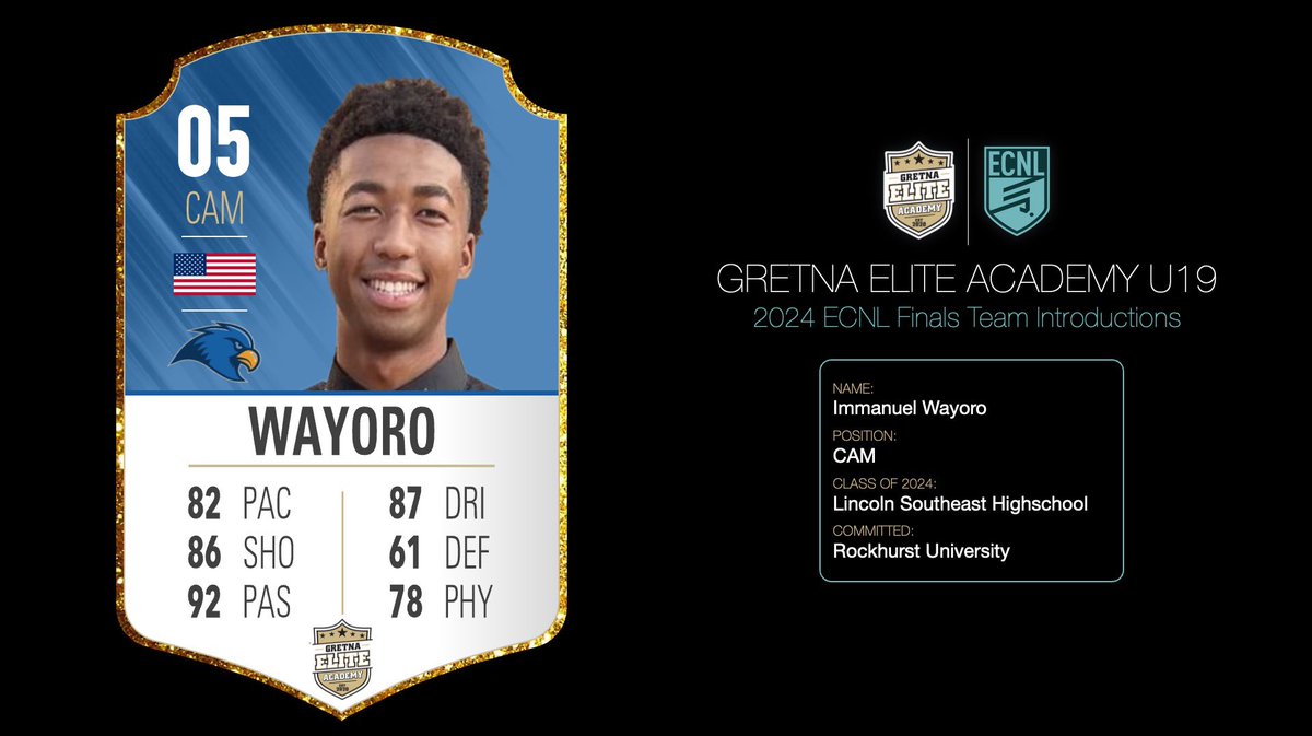 GEA_0506B_ECNL's tweet photo. ECNL U19 Finals: GEA Team Intros
05 of 22 (FIFA Style)
@ImmanuelWayoro // CAM
2024 @LSE_BoysSoccer
Committed to Rockhurst University https://t.co/5HfEy59wRm