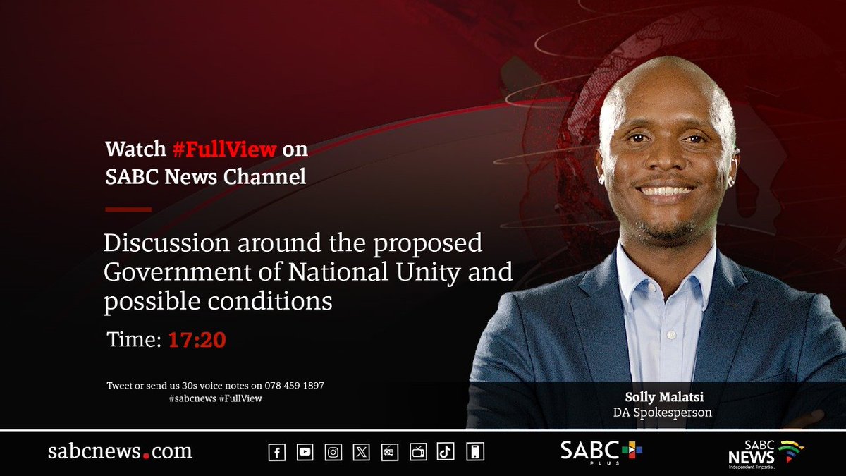 [COMING UP] On #FullView Solly Malatsi, discussion around the proposed Government of National Unity and possible conditions. #SABCNews