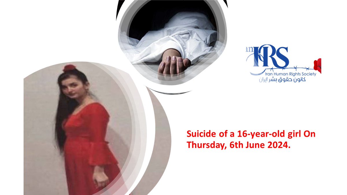 iranhrs_en's tweet photo. Suicide of a 16-year-old girl On Thursday, 6th June 2024.
A 16-year-old girl from the village of "Shin Abad" in the districts of #Miandoab, named "#Bita_Mam_Mahmoudi", the child of Hayman and Hayat, committed suicide due to social and family problems. She ended her life.
#Iran https://t.co/Vy4VRa1fOl