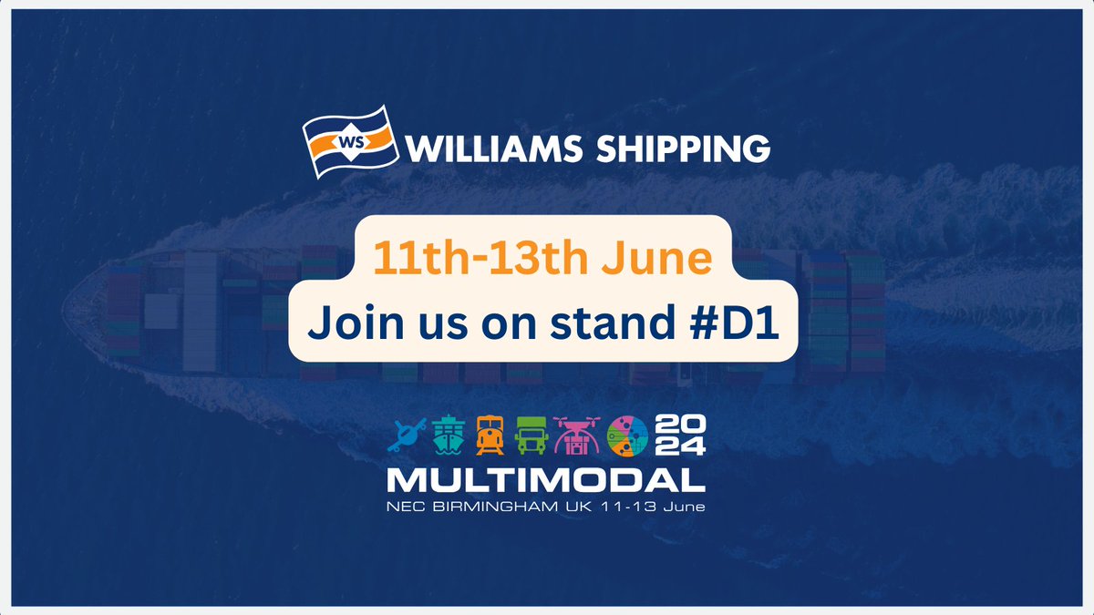 WillShipping's tweet photo. We are exhibiting at @multimodal next week! As Multimodal is the UK’s leading supply chain conference and logistics expo, it's an event not to be missed. Find us at stand D1, and meet our cargo and transport experts. We look forward to seeing you! #WilliamsShipping #Multimodal24 https://t.co/tZ6YavEVWi