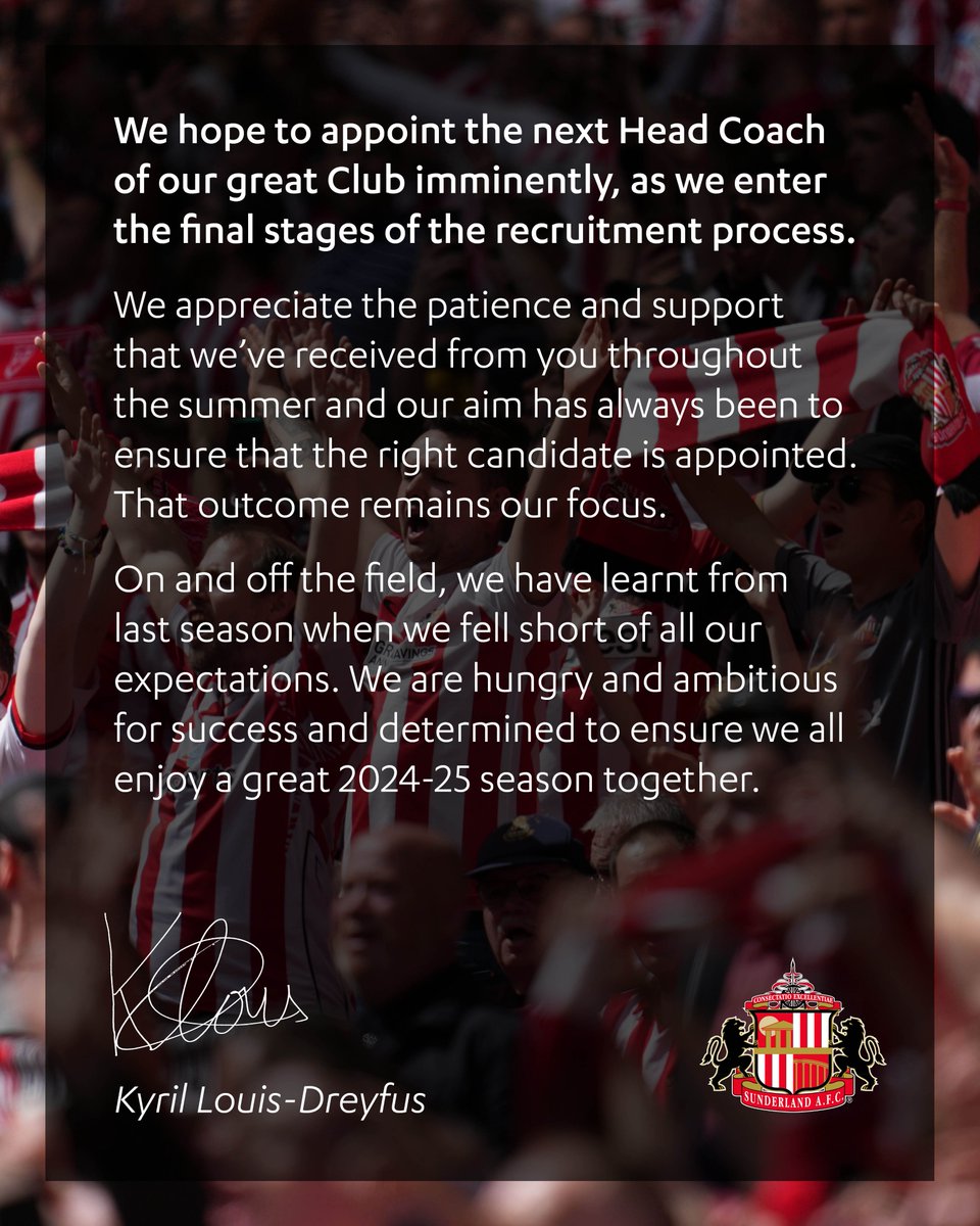SunderlandAFC's tweet photo. A message from Kyril Louis-Dreyfus... https://t.co/5zyPUik6R2