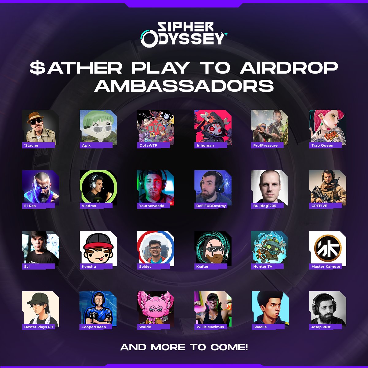 playSIPHER's tweet image. Play to Airdrop Ambassadors 🫡

United, this formidable alliance of heroes will amplify our efforts tenfold and unite Siphers all around the world.

Together, we shall defend Sipheria and defeat the Aberration!

#SiphersArise
