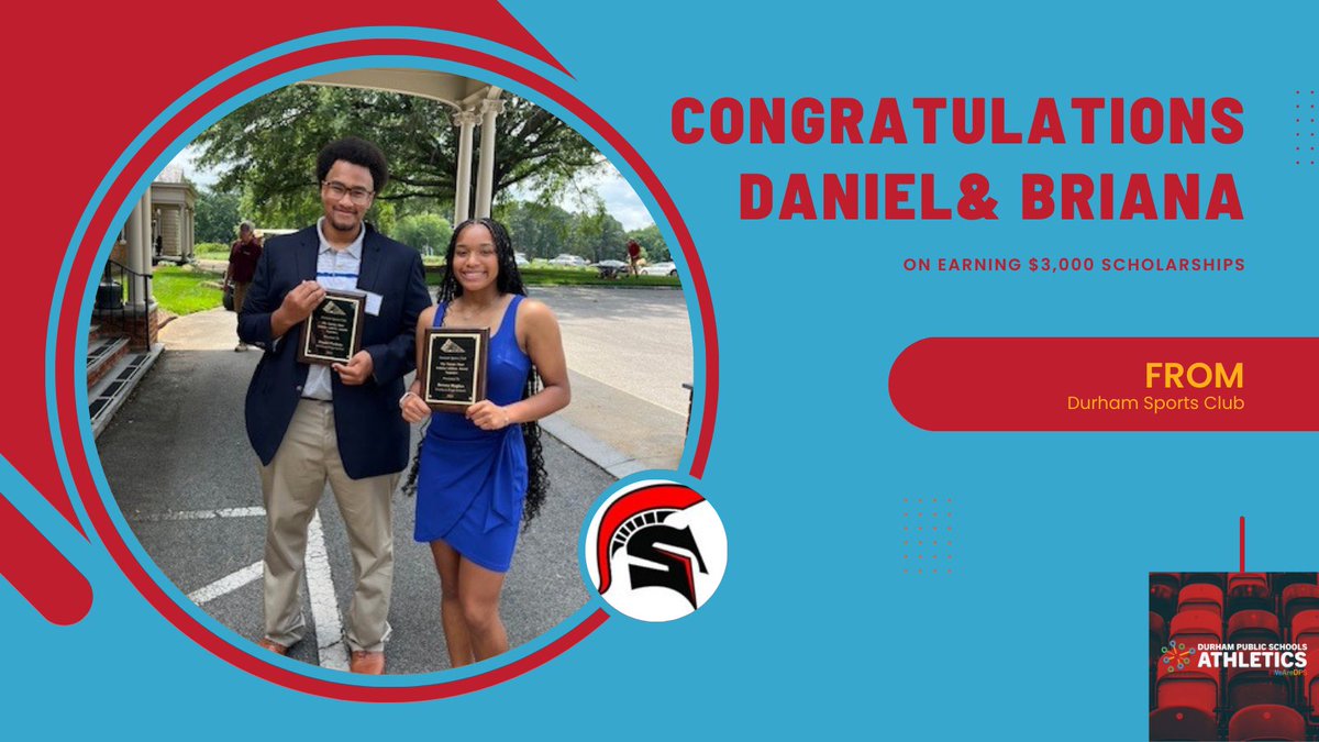 Congratulations to Daniel Perkins &amp; Briana Hughes on earning $3,000 scholarships from the Durham Sports Club! #WeAreDPS