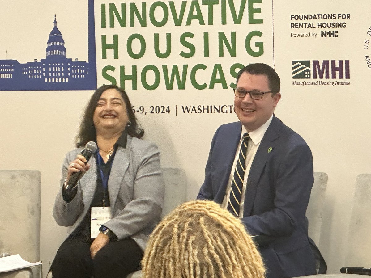 Very excited and honored to interview <a href="/HUDgov/">Department of Housing and Urban Development</a> DS Claudia Monterrosa at the Innovative Housing Showcase today. A lot of optimism about the future of housing supply!