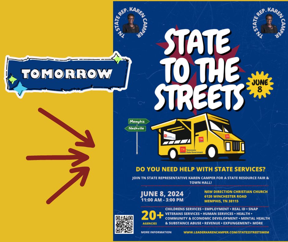 JusticeForAllTN's tweet image. ✨TOMORROW✨
Join Tennessee State Rep Karen Camper for a state resource fair &amp;amp; town hall from 11:00AM to 3:00PM @ New Direction Church in Memphis, Tennessee!

#CommunityEvent #Memphis # Resources #StateRep #Tennessee #June