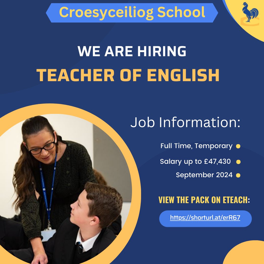 Teacher of English: Come and join the excellent team at Croesyceiliog!  

Closing date is Thursday 13th June.

eteach.com/jobs?empNo=246…
