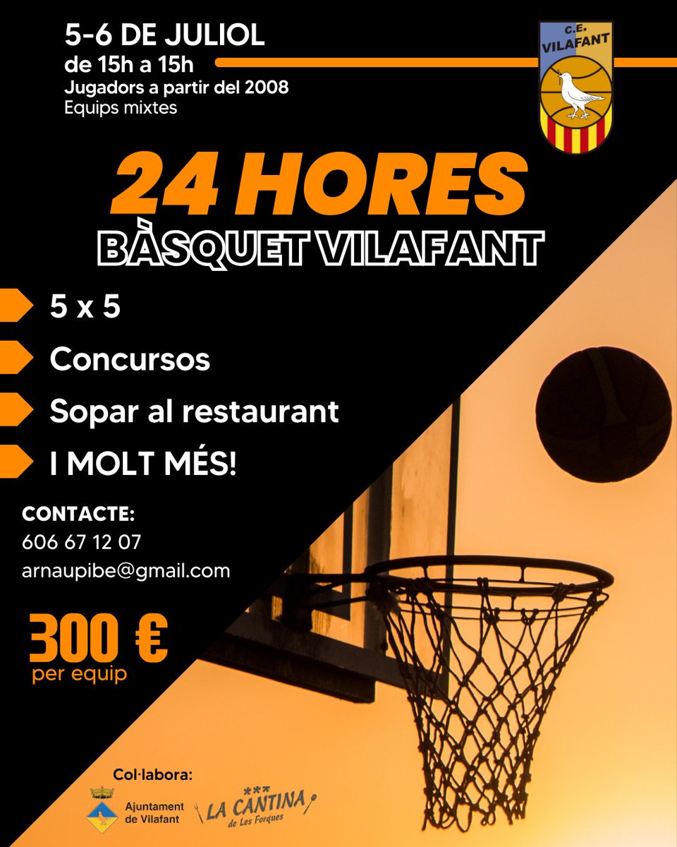 BasquetVilafant's tweet image. 📢 Ja està aquí la primer edició del 24 hores del Bàsquet Vilafant!🏀💪🏻

📍Pavelló Joel González Vilafant

📥 Inscripcions: forms.gle/rNEzrk1hkDwb3K…
📄 Bases: drive.google.com/file/d/1T6IYTC…

#vilafanàticsdelbàsquet #vilafant @ajvilafant @rtgironafcbq #esportsddgi