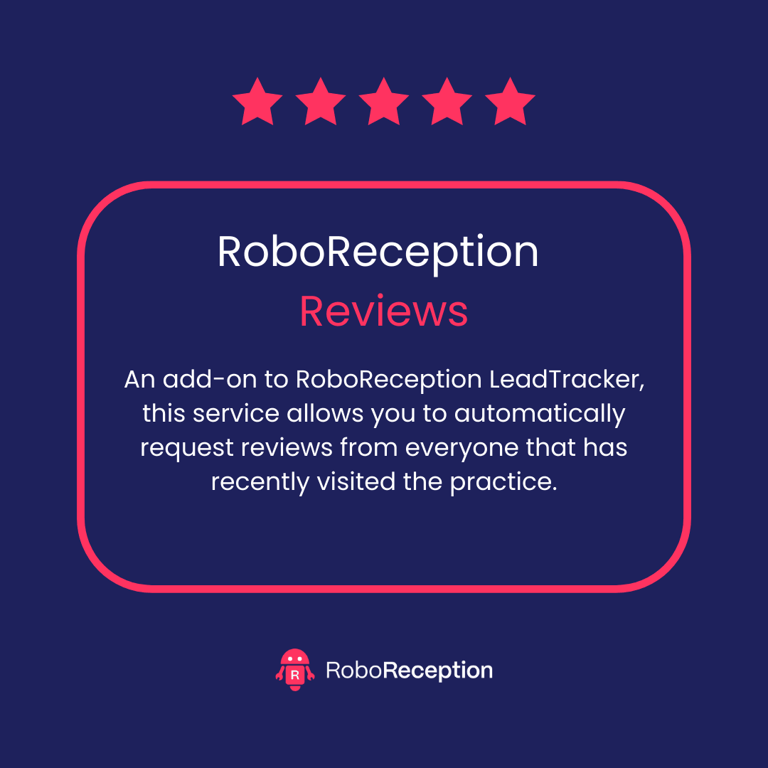 RoboReceptionUK's tweet photo. An add-on to RoboReception LeadTracker, this service allows you to automatically request reviews from everyone that has recently visited the practice.

#RoboReception #dentalpractice #dentalpractices #reception #dentist #dentists #marketing #dentistlife #dentistry #RoboAgents https://t.co/mdYAsyPWsH