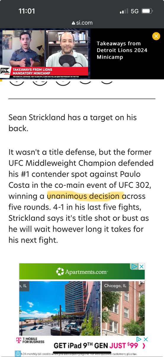 Hey <a href="/Chris_DSantiago/">Christopher De Santiago</a> just spotted a minor error in the below. Even though it should have been a unanimous decision, Strickland won via Split decision. 

si.com/fannation/mma/…