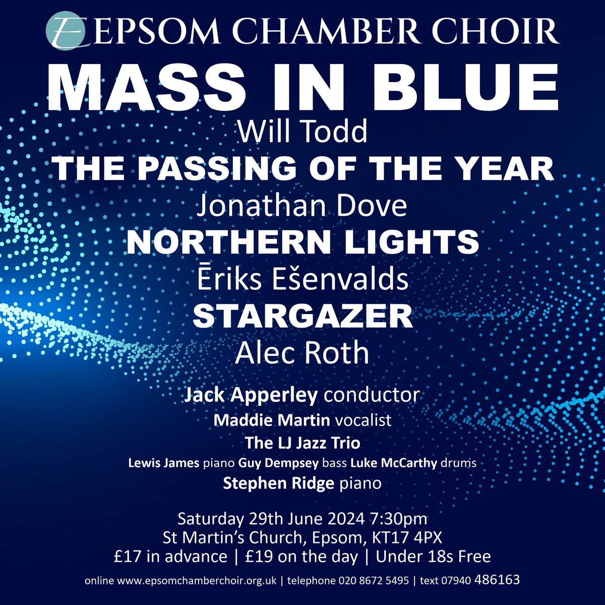 epsomchmbrchoir's tweet photo. ✨A CONCERT TO TAKE YOU TO THE HEAVENS ✨ 
Our next concert brings together smooth jazz 😎, ethereal tuned wine glasses 🍷 and of course, beautiful vocals…  

Join us at St Martin’s Church Epsom on 29th June, 7:30pm conducted by @jdeapperley 

 #willtodd #ešenvalds #jonathandove https://t.co/Ykjy7mD9fw