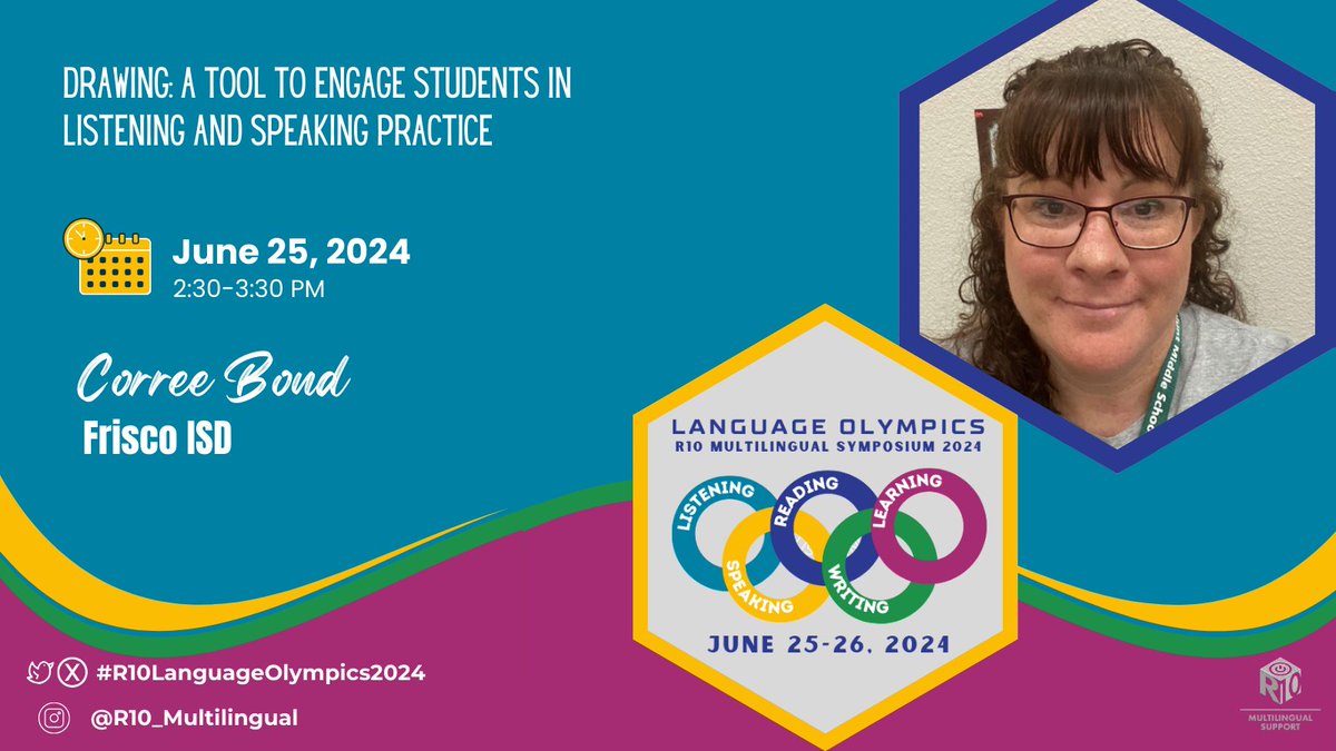 🎨🗣️ Want strategies to get #EBstudents practicing listening and speaking? <a href="/CorreeCbond/">Corree Bond</a> will show how drawing can boost these skills! Catch her on day one of #R10LanguageOlympics2024! #LanguageLearning #MultilingualSymposium2024 #speaking #listening