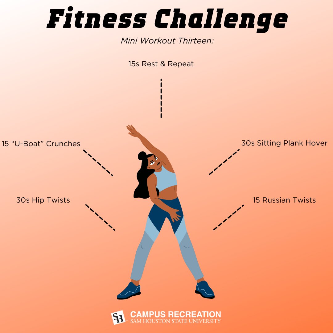 SHSUCampusRec's tweet photo. It's Friday!!!๐
Start your weekend off great with this Friday Fitness Challenge! If you ever need help understanding a workout, don't be afraid to reach out!!๐
#shsucampusrec #fridayfitnesschallenge #getyourweekendstarted https://t.co/K0Tz92KMwL