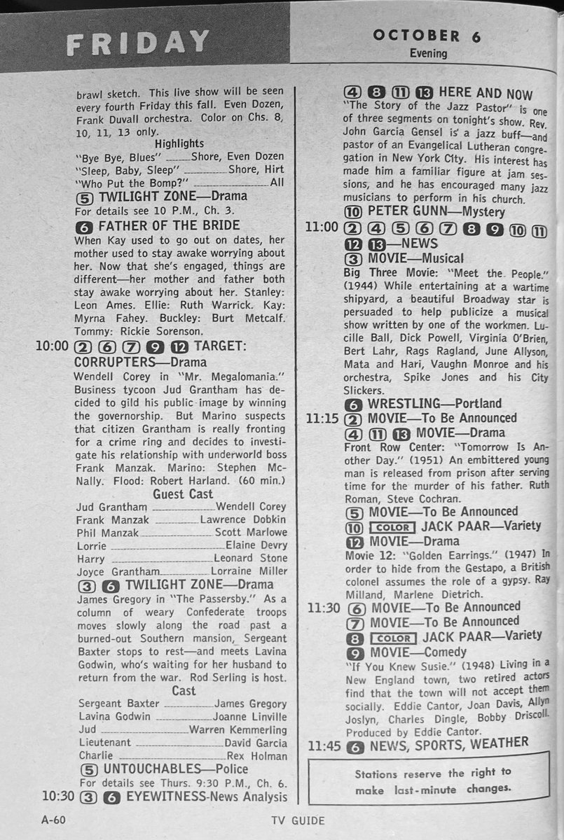 televisionaryZW's tweet photo. Friday night October 6th, 1961: what would you watch? https://t.co/UdbVDXkVpQ