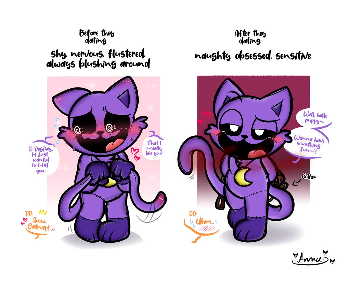 angelika_leyva's tweet photo. I was curious, what personality Catnap could have before &amp; after dating DogDay>:3😳👉👈😺💜🌜x🐶🧡☀️👀✨💖💓❤️‍🔥 Hope enjoy like it👏#SmilingCritters #catnap #CatnapxDogDay https://t.co/uZKr4fnElN