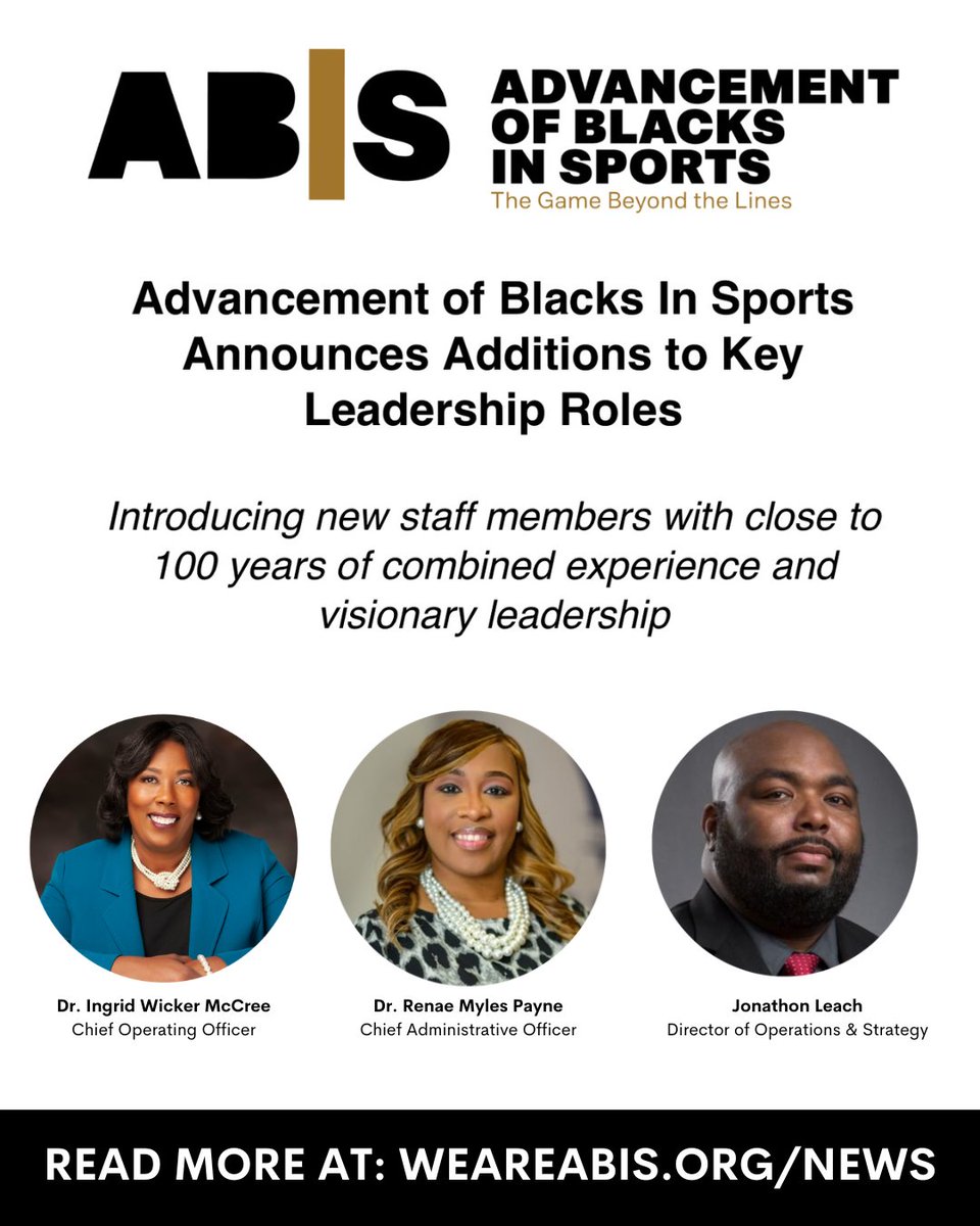 WeAreABIS's tweet photo. ABIS is proud to introduce our new staff members with close to 100 years of combined experience and visionary leadership

Dr. Ingrid Wicker McCree as chief operating officer (, Dr. Renae Myles Payne (CAO), and Jonathon Leach as director of operations &amp; strategy. https://t.co/0KcOXqyUbN